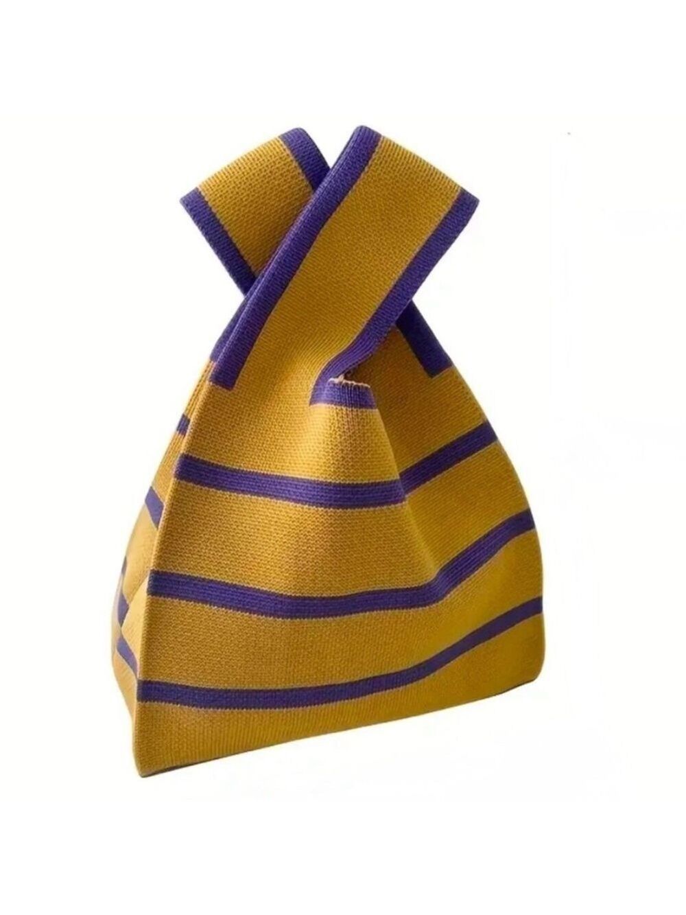 Heavy Woven Knit Stripe Pattern Tote Purse Bag Japanese Knot  Closure Style